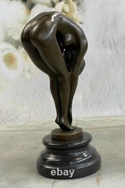 Erotic Sensual Nude Female Signed Bronze Marble Sexy Statue