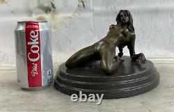Erotic Sensual Nude Female Signed Bronze Marble Statue Sculpture Sexy