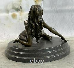 Erotic Sensual Nude Female Signed Bronze Marble Statue Sculpture Sexy