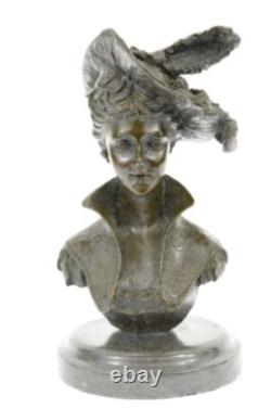 Erotic Sensual Nude Female Woman Bust Signed Bronze Marble Statue Sculpture D