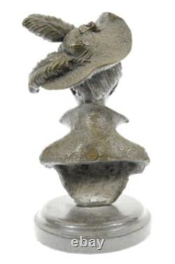 Erotic Sensual Nude Female Woman Bust Signed Bronze Marble Statue Sculpture D