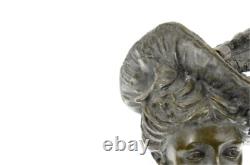 Erotic Sensual Nude Female Woman Bust Signed Bronze Marble Statue Sculpture D