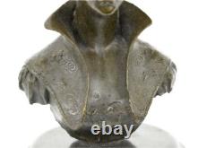 Erotic Sensual Nude Female Woman Bust Signed Bronze Marble Statue Sculpture D