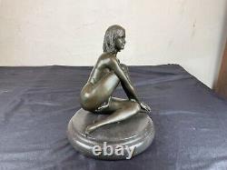Erotic bronze and marble statue of a nude woman signed CLAUDE + foundries