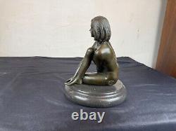 Erotic bronze and marble statue of a nude woman signed CLAUDE + foundries