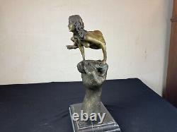 Erotic bronze and marble statue of a nude woman signed JUNO + Founders