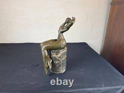 Erotic bronze and marble statue of a nude woman signed JUNO + founders