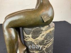 Erotic bronze and marble statue of a nude woman signed JUNO + founders