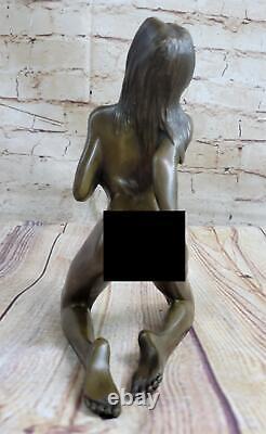 Erotic bronze sculpture chair art statue signed marble decor figurine sculpture