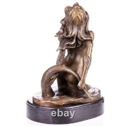 Erotic bronze sculpture of a mermaid on a black marble base after Milo
