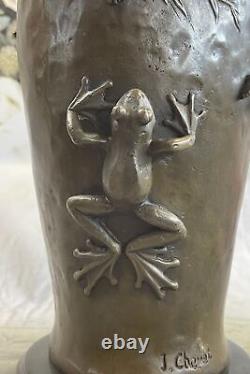 European Made Bronze Sculpture Signed Cast Figurative Vase Marble Base Cast