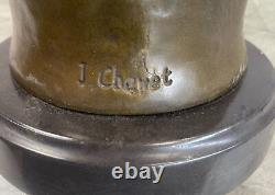 European Made Bronze Sculpture Signed Cast Figurative Vase Marble Base Cast