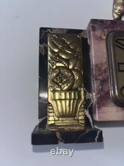 FRATIN/DEP Art Deco Clock in Bronze and Marble. Bear Fight with Dagger Signed