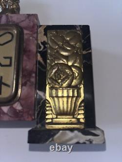 FRATIN/DEP Art Deco Clock in Bronze and Marble. Bear Fight with Dagger Signed