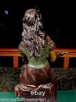 Fab Vintage Real Metal Bronze Woman Peasant Girl Base Marbre Signed Moreau