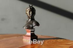 Falguiere & Thiebaut Foundry Bronze Bust Of Diana Sign & Red Marble