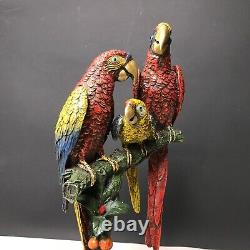 Family Of Perroquets Aras Bronze Polychrome Animalier, Marble, 20th Signed Claude