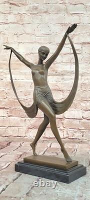Fayral Bronze Art Deco Statue Sculpture Nude Dancing Girl Signed Marble Base