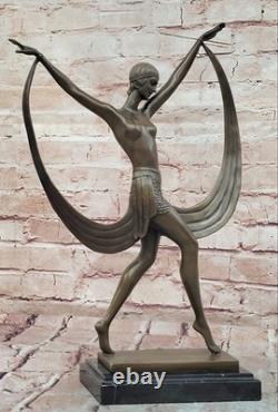 Fayral Bronze Art Deco Statue Sculpture Nude Dancing Girl Signed Marble Base