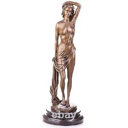 Female nude bronze figurine on an Antique signed black marble