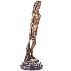 Female nude bronze figurine on an Antique signed black marble