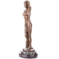 Female nude bronze figurine on an Antique signed black marble