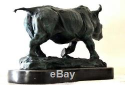 Figure Bronze Rhinoceros On Marble Base With Signature As Nachguss