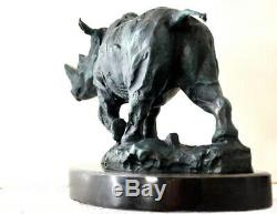 Figure Bronze Rhinoceros On Marble Base With Signature As Nachguss