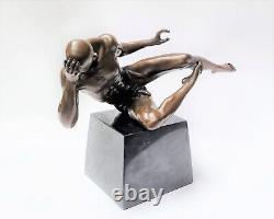 Figure In Bronze Male Nude Erotic Sculpture Base In Marble Signed