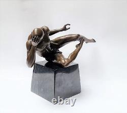 Figure In Bronze Male Nude Erotic Sculpture Base In Marble Signed