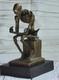 Fine Art Bronze Sculpture Skeleton Thinker Marble Base Signed Milo Decor