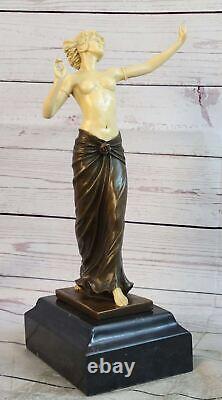 Fine Art Deco Bronze Marble Sculpture of a Signed Statue Figurine of a Girl Sitting Hand On