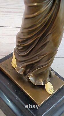 Fine Art Deco Bronze Marble Sculpture of a Signed Statue Figurine of a Girl Sitting Hand On