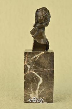 Flesh Erotic Sensual Female Female Bust Signed Bronze Marble Sculpture Art