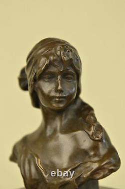 Flesh Erotic Sensual Female Female Bust Signed Bronze Marble Sculpture Art