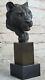 Font Men Signed Bronze Royal Lion Statue Sculpture Bust Marble Base Figurine