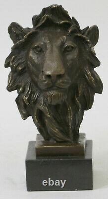 Font Signed Bronze Royal Lion Statue Sculpture Bust Marble Base Bust Gift