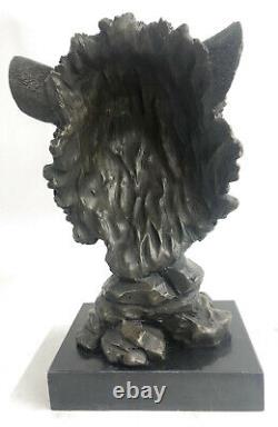 Font Signed Milo Bronze Royal Lion Head Statue Sculpture Bust Marble Base