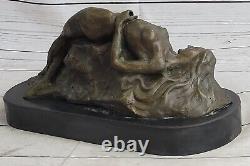Font Signed Original Chair Female Bronze Sculpture Marble Base Statue Figure