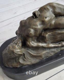 Font Signed Original Chair Female Bronze Sculpture Marble Base Statue Figure