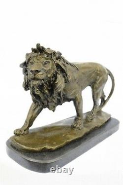 Fonte Sculpture Signed Bronze Royal Lion Statue Bust Marble Base Decor
