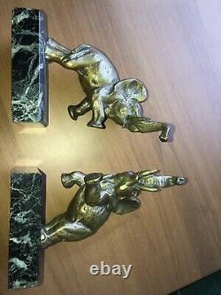 Fontinelle Louis (1886-1964) Serre Bronze Books On Marble Signed Art Deco