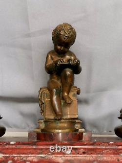 Former Bronze Encrier Signed Lemire Susse Freres And Marble. Cherubin Love