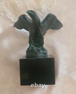 Former Bronze Statue Aigle On Socle In Signed Marbre