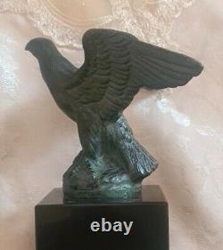 Former Bronze Statue Aigle On Socle In Signed Marbre