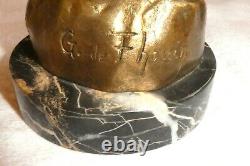 Former Golden Bronze Statue Signed G By Thouin Xixth A Woman Marble Base