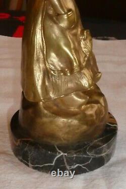 Former Golden Bronze Statue Signed G By Thouin Xixth A Woman Marble Base
