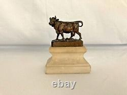 Fratin, Miniature Bronze Cow On Marble Base Signed Xixth