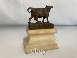 Fratin, Miniature Bronze Cow On Marble Base Signed Xixth
