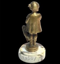 Frécourt Bronze Art Deco Statue of a Little Girl with a Teddy Bear on Marble